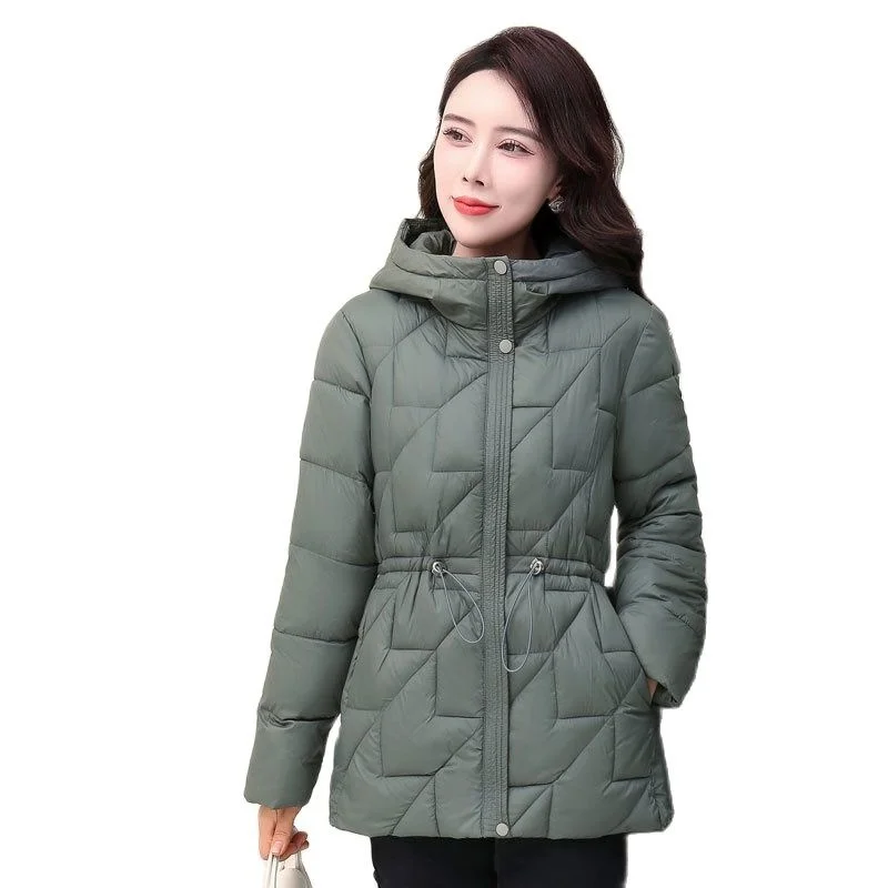 Jackets Women Solid Color Hooded Down Cotton Coat Soild Zip Front Slim Casual Female Parkas