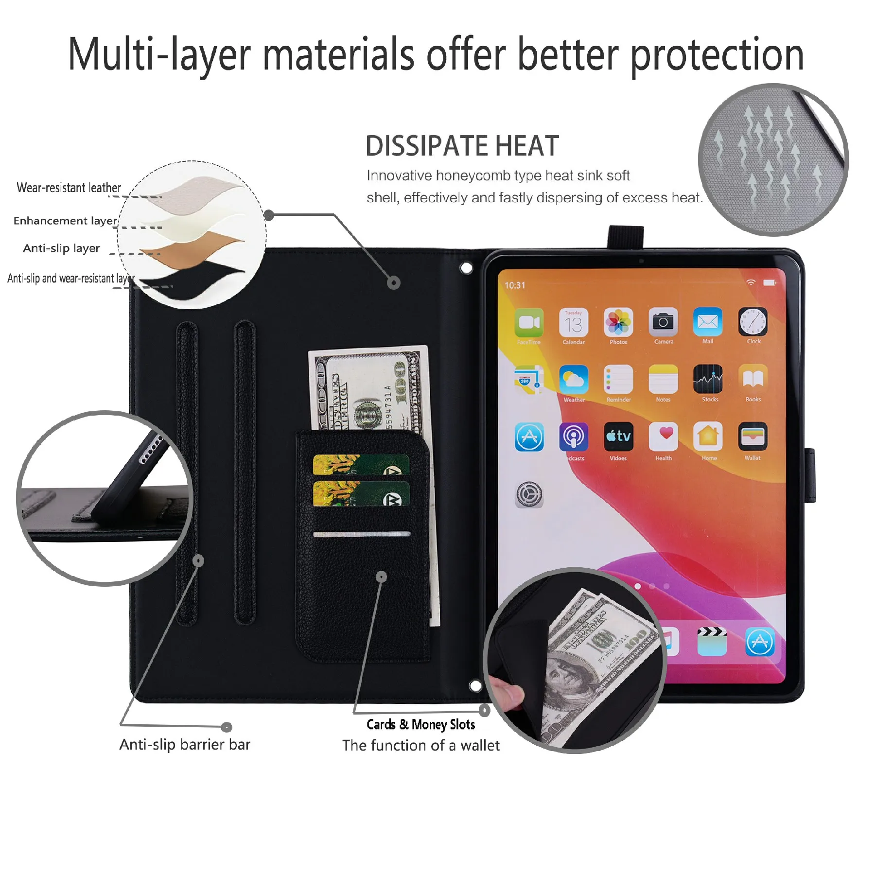 For Amazon Kindle Scribe (2024) / (2022) Case 3D Effect Cat Pattern Leather Stand Tablet Cover with Wallet, Stylus Holder - Blac