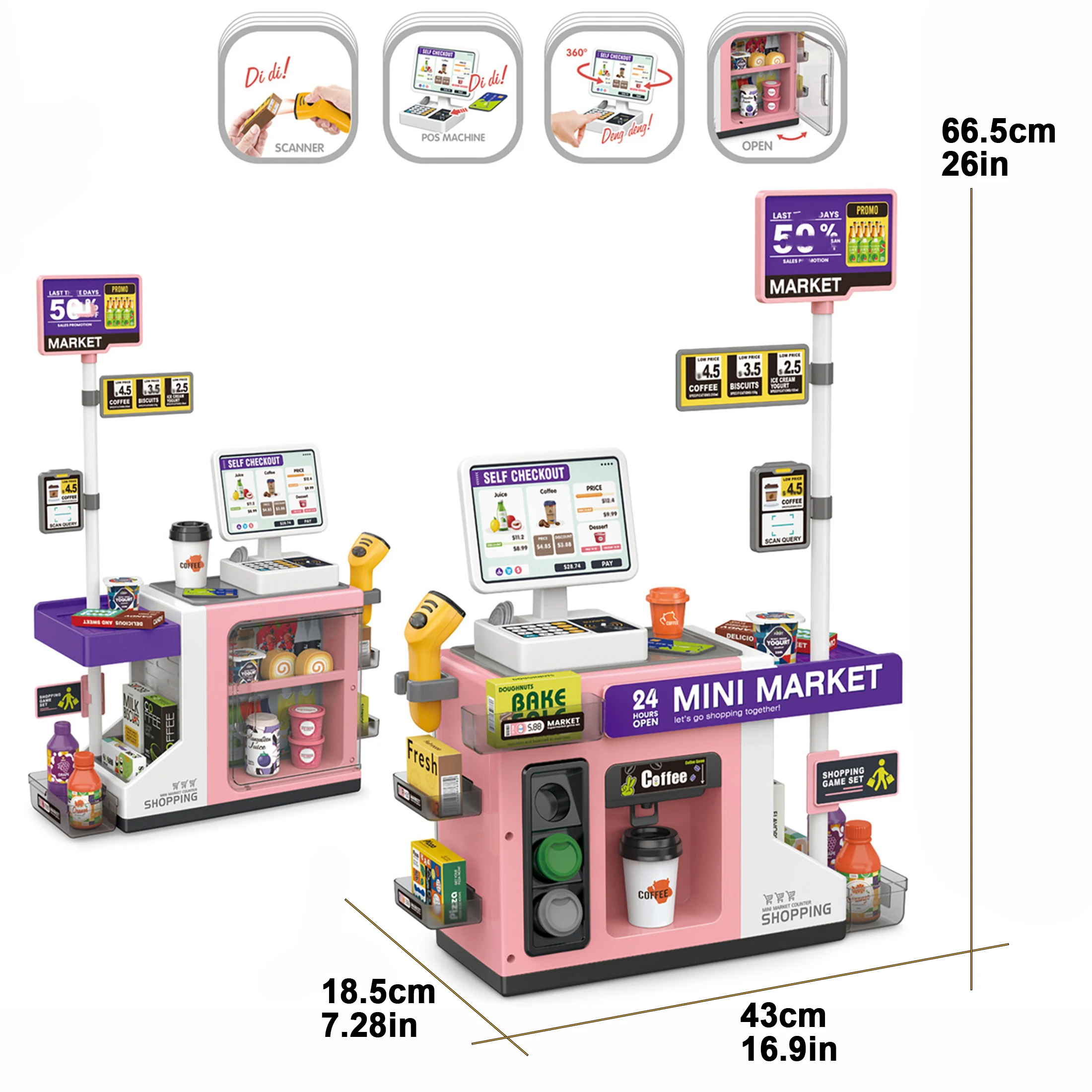 Children's Pretend Play Supermarket Shopping & Café Cash Register Toy