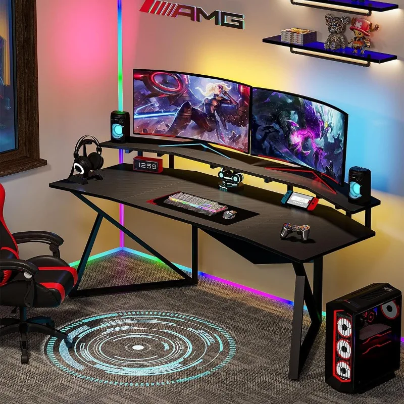 Grande mesa do computador do escritório doméstico, mesa de jogos com suporte para monitor, mesa de estudo e quarto