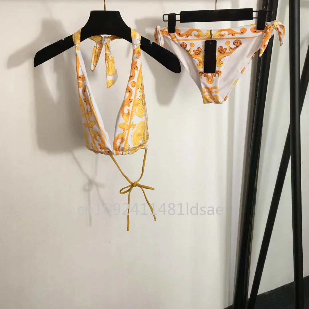 

Luxury Design Women's Gold Strap Bikini Sets Designer Brand Lady Sexy Swimsuits Bathing Suits