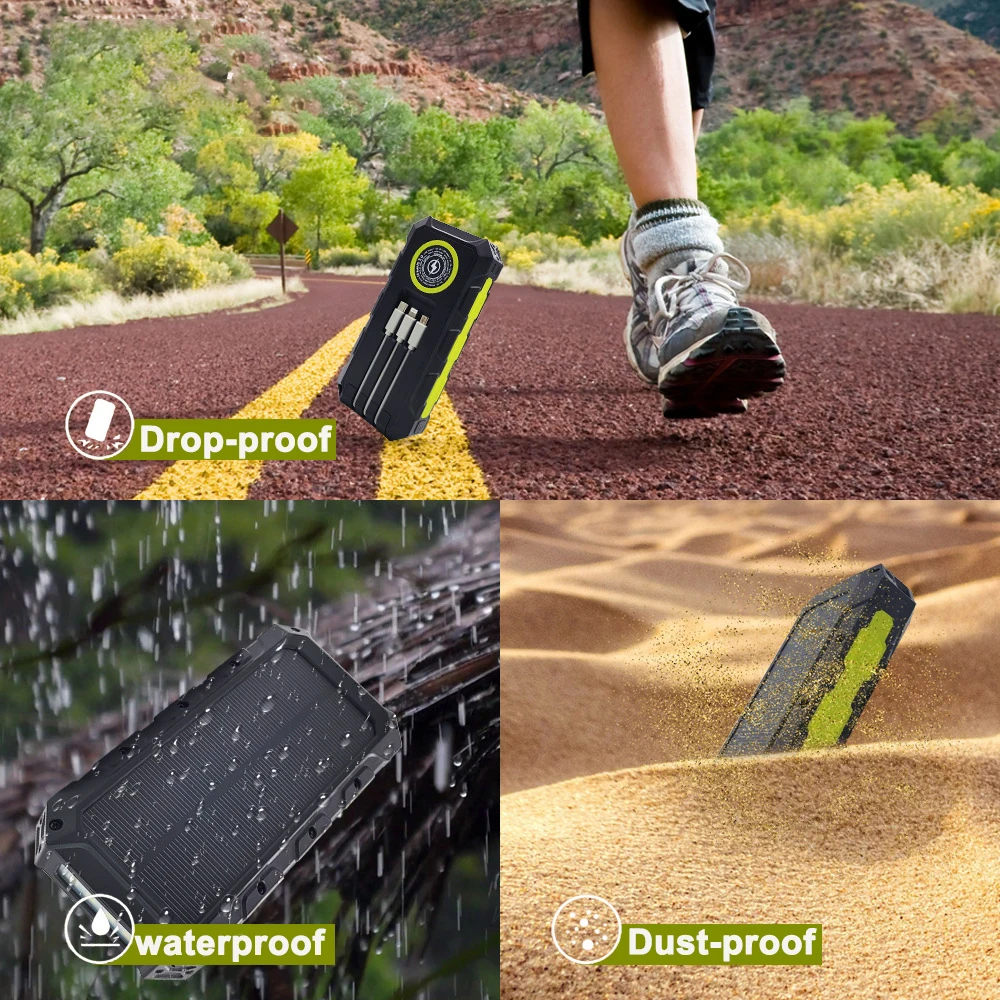 30000mAh Power Bank Waterproof Solar Powerbank Wireless Charger For iPhone 15 14 Samsung Xiaomi Fast charging External Battery