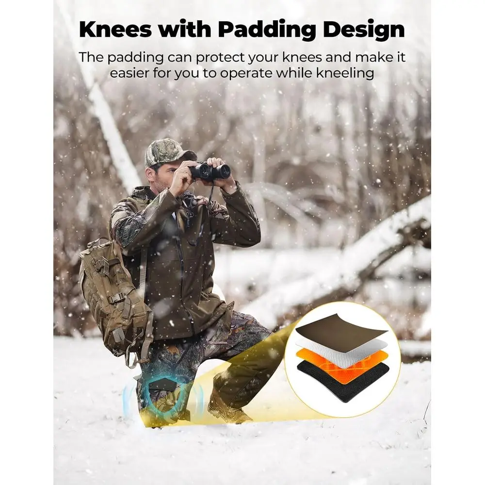 سروال صيد ساخن من KEMIMOTO للرجال، وقت تسخين 6-15 ساعة، سروال مموه شتوي مبطن للركبتين للصيد والتنزه والتخييم