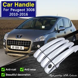 para Peugeot 3008 MK1 T84 2010 2011 2012 2013 2014 2015 2016 Cubierta de la manija de la puerta de cromo Accesorios para el coche a prueba de herrumbre ABS tapa de captura de plástico