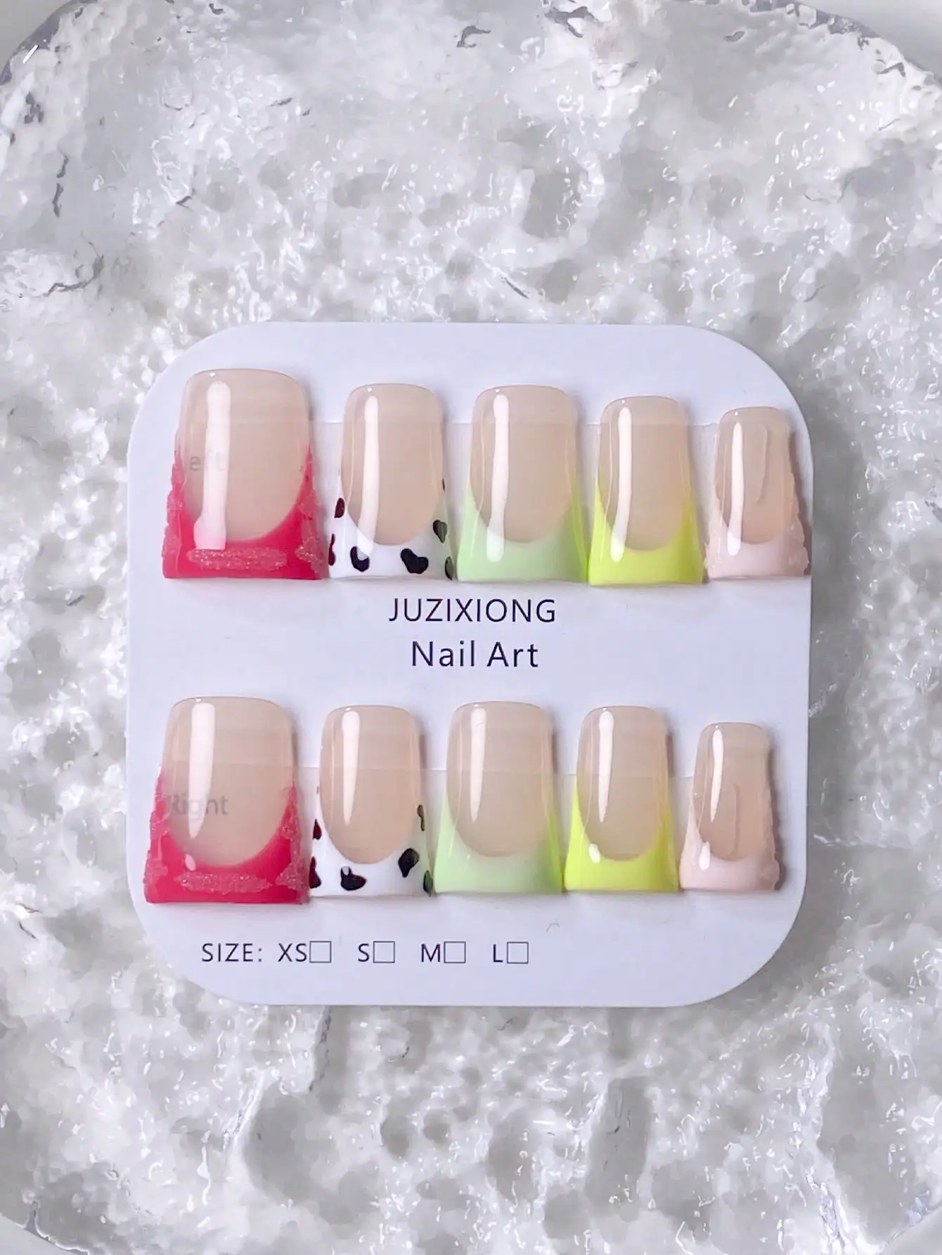 10 Stück reine handgemachte Entennägel, mehrfarbig, französisches Kuhmuster, Pulver, Creme, Puder, niedlich, modisch, leicht, falsche Nägel