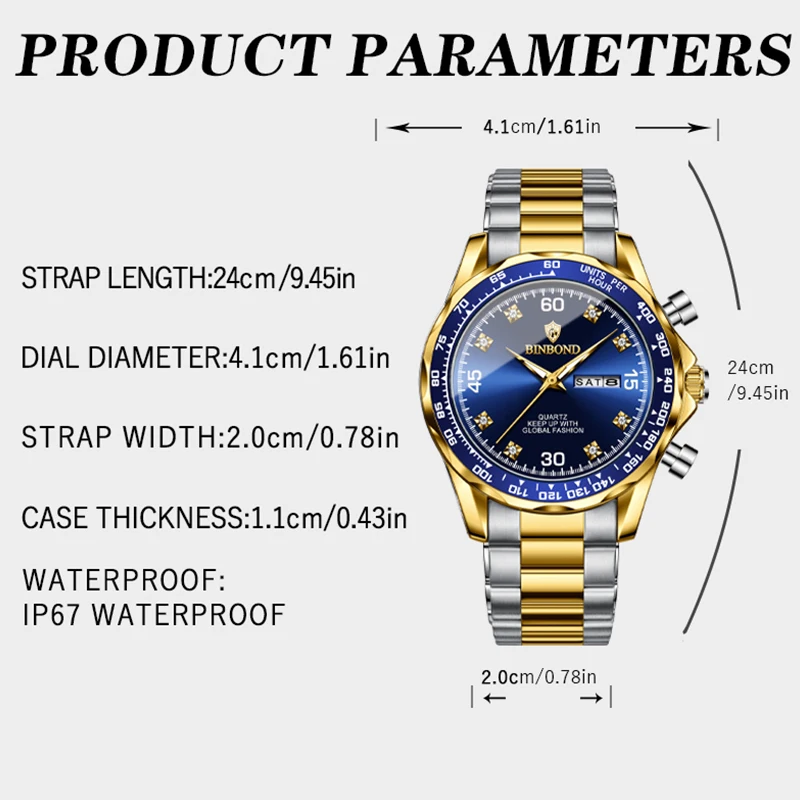 BINBOND оригинальные военные мужские наручные часы кварцевые часы с датой недели для мужчин водонепроницаемые светящиеся мужские часы из нержавеющей стали Reloj