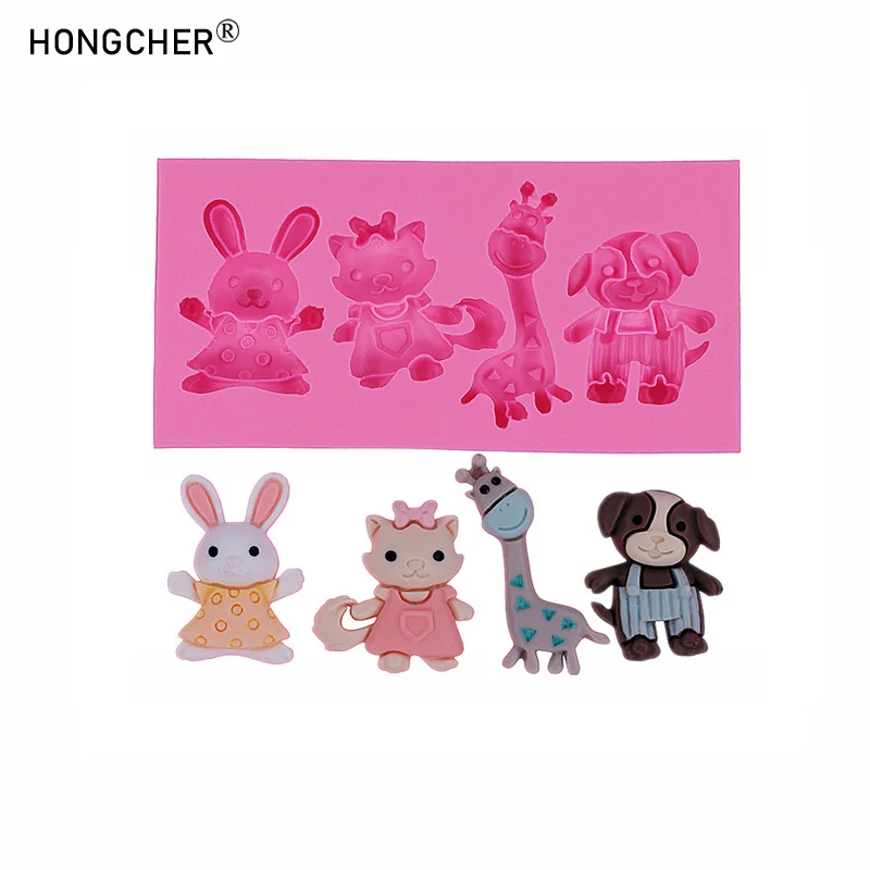 Cartoon-Tier Kaninchen Bär Giraffe Harz-Schmuckzubehör Gießform DIY Handgemachte Schokoladen-Kuchen-Dekoration Silikonformen