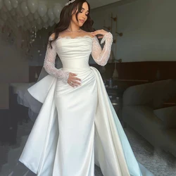 Eightree White Mermaid Wedding Dresses Formal Off The Shoulder Long Sleeve Bridal Dress Boho Beach Wedding Prom Gowns Customized