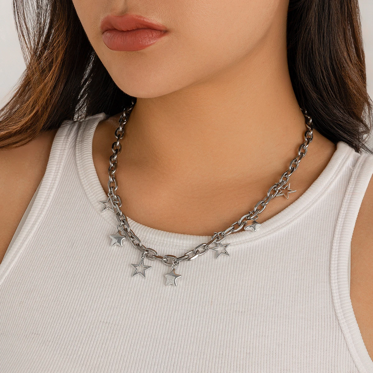 

Salircon 2024 Five-pointed Star Pendant Necklace for Women Men Simple Hip Hop Clavicle Chain Necklace Spice Girls Neck Jewelry