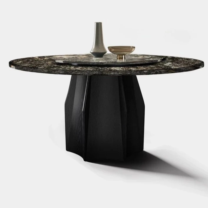

Обеденный стол из натурального массива дерева для домашнего использования. Современный простой обеденный стол из итальянского мрамора. Круглый стол с поворотным столом.