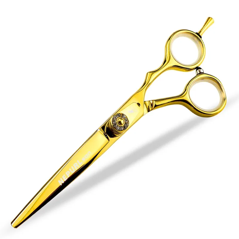 NEPURLson 6.0inch gold adjustable high screws single tail hair scissors made of JP440C, hand-polished, sharp durable comfortable