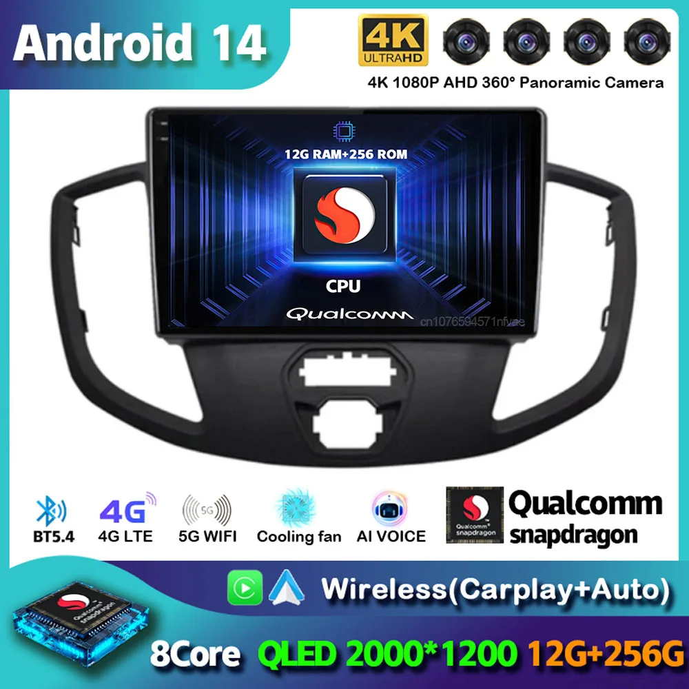 

Android 14 Carplay Auto Car Radio For Ford Transit 2015 2016 2017 2018 Multimedia Video Player GPS Stereo 2din WIFI+4G Head Unit