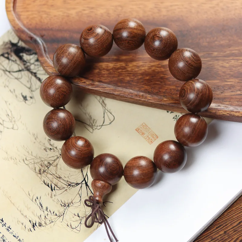 Natural Gold Color Sandalwood Material Loose Beads Round Beads Buddha Beads Rosary Bracelet Men and Women Exquisite Bracelets