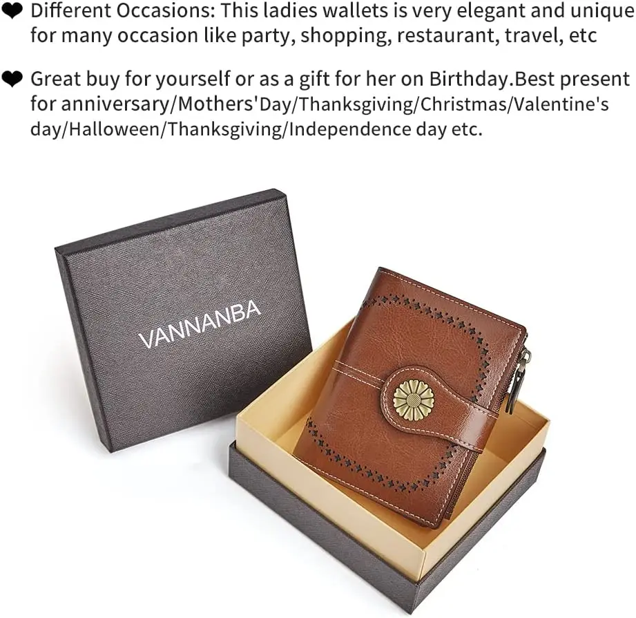 VANNANBA RFID Wallets for Women Small Bifold Wallet with Coin Purse Casual Cute Leather Wallet Credit Card Case Purse