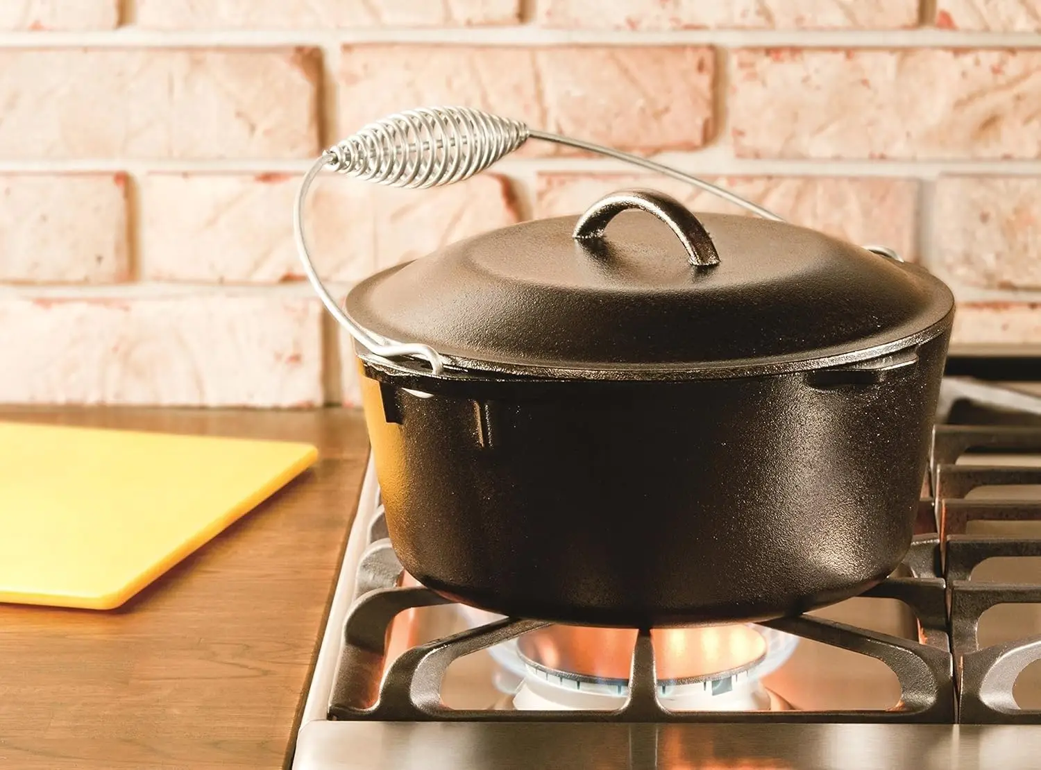 فرن هولندي من الحديد الزهر مع غطاء سعة 5 لتر - مقبض كفالة سلكي لسهولة النقل - فرن، موقد، شواية، آمنة لإشعال النار