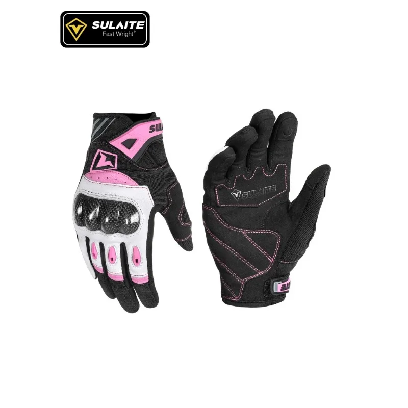 SULAITE Motorcycle Gloves Women's Leather All Refers To Summer Breathable and Fall Resistant Carbon Fiber Motorcycle Rider Gear