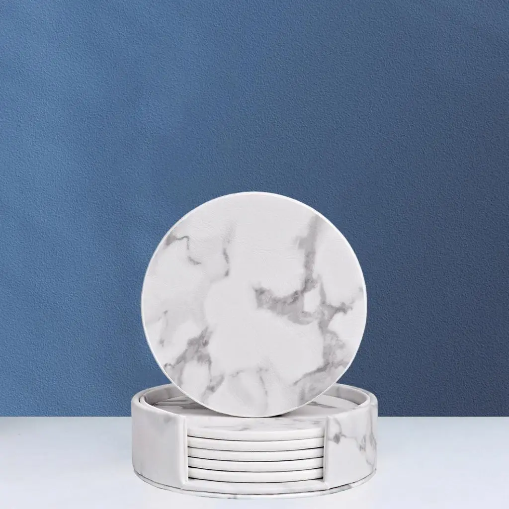 Imitation Marble Coasters for Drinks with Holder Scratch Proof Heat Resistant