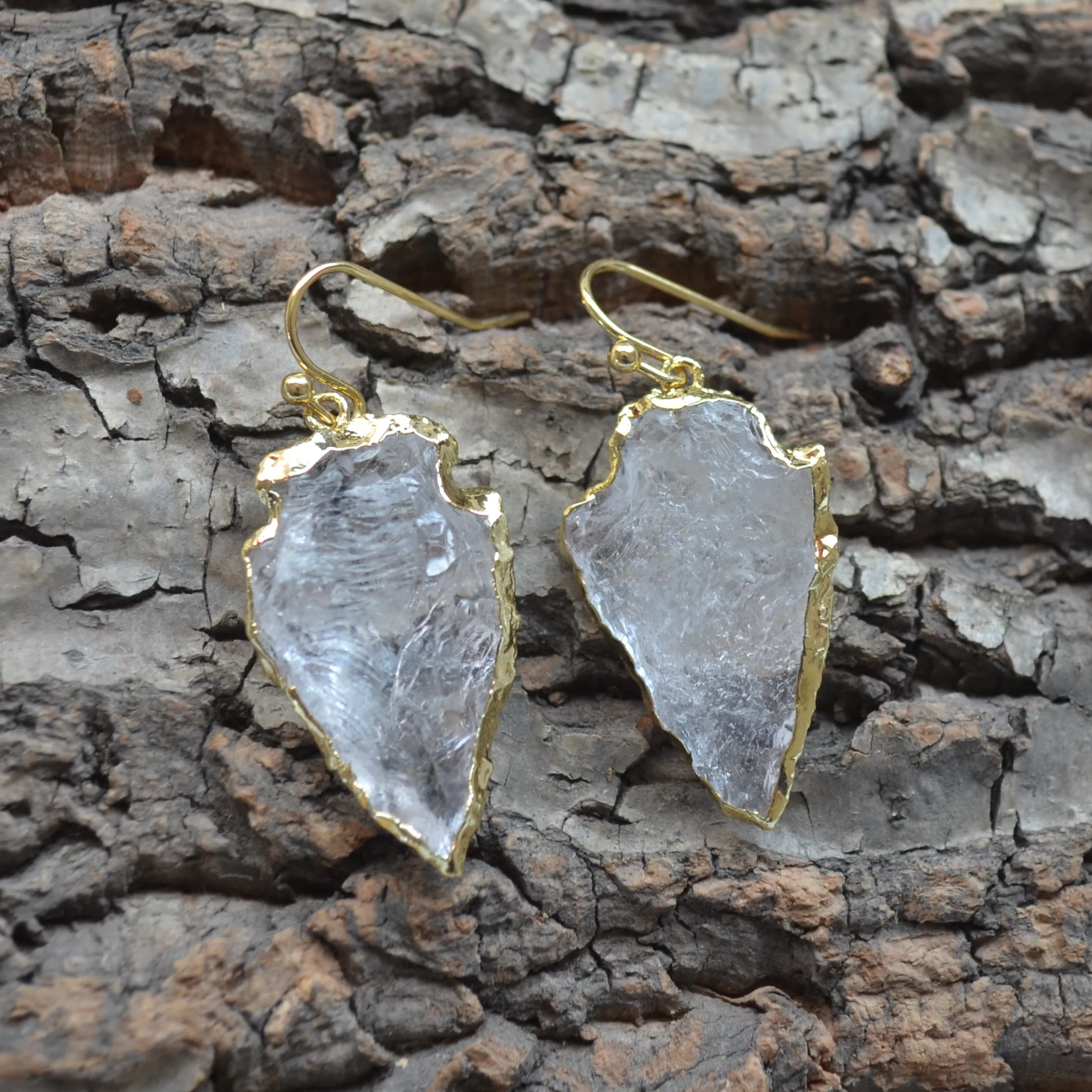 

Nature clear crystal quartz arrow head pendant dangle earring for women