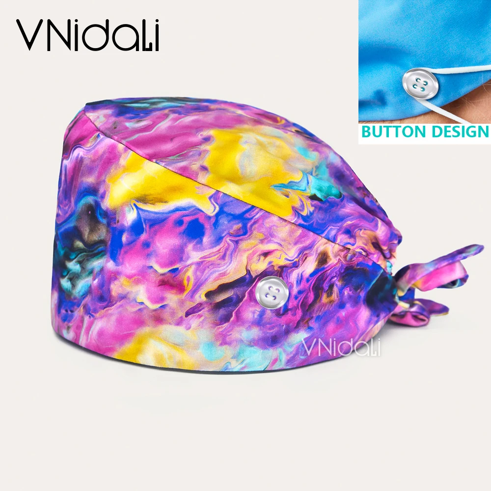 Fashion printing gorros quirurgicos cirugía scrub cap nurse scrub hat Cotton button Surgical cap gorros clinicos de mujer