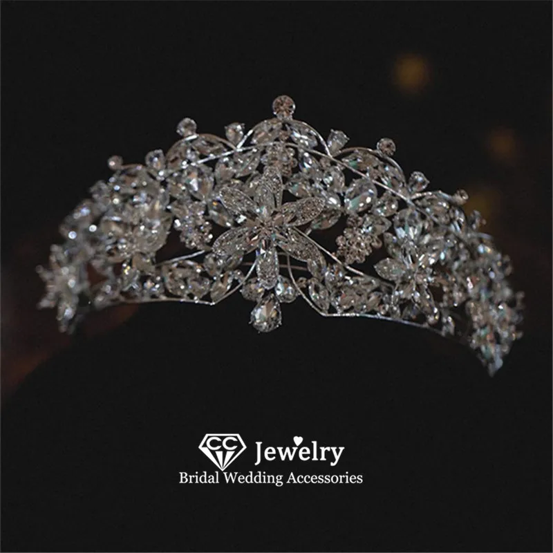 CC Exquisite Crown Women Accessory Bridal Headbands Engagement Hairwear Wedding Tiaras Flower Shape Shining Crystal Tiara AN499