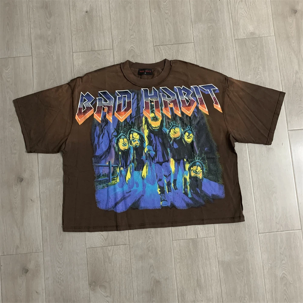 RARE PEACE Bad Habit Graphic Crop T Shirt Men Women Hip-hop Tee Tops T-Shirt