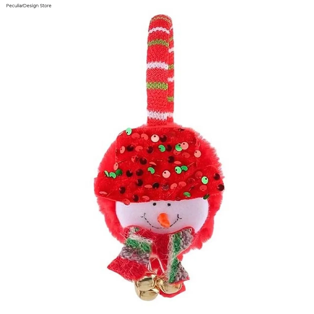 Soft Fabric Christmas Plush Earmuff Bright Red Thick Padding Winter Ear Warmer Sequin Detail Elastic Band Cartoon Santa Headband