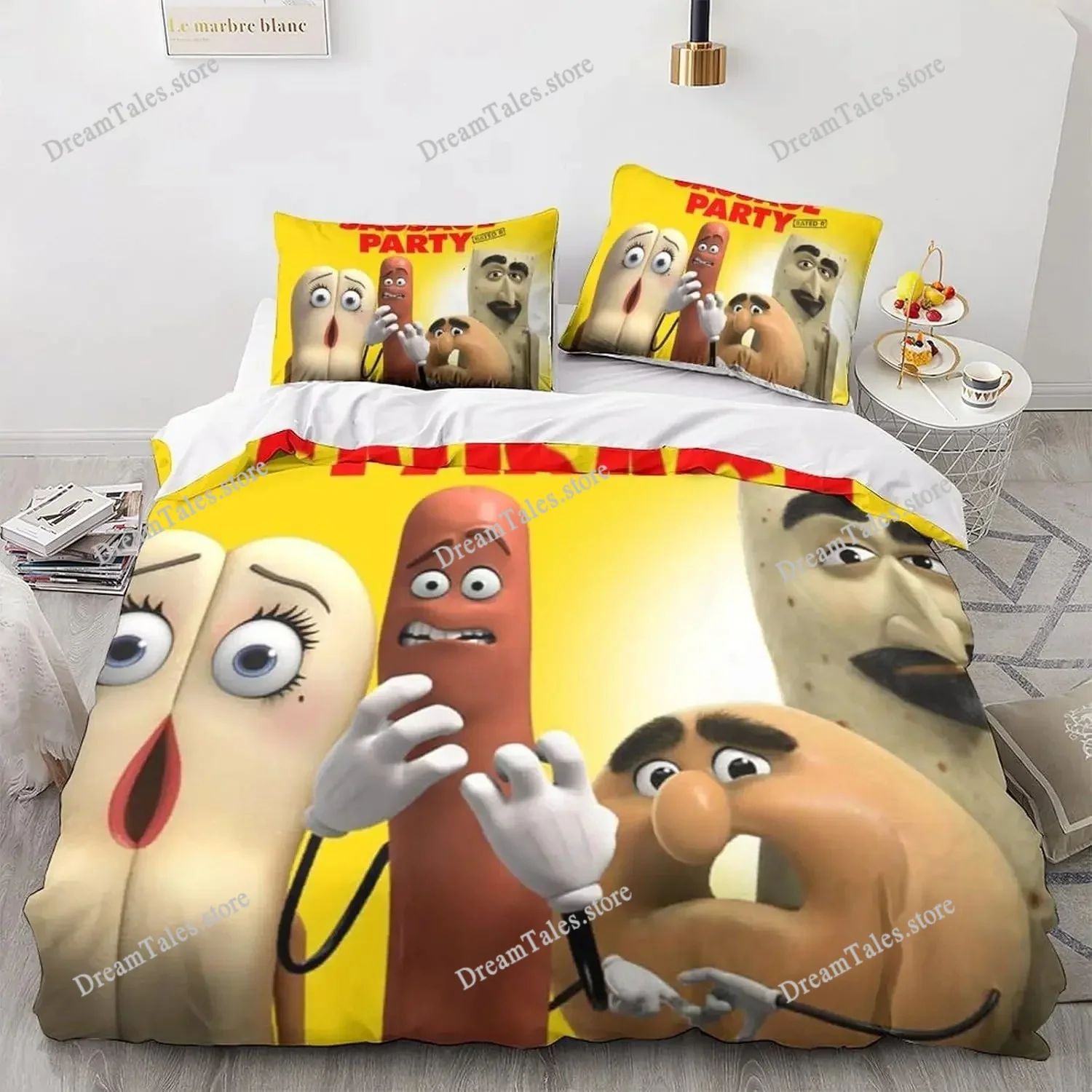 Sausage Party Funny Duvet Cover Bedding Set for Kids Boys Soft Microfiber Quilt Cover with Zipper Closure Single Luxury Gift