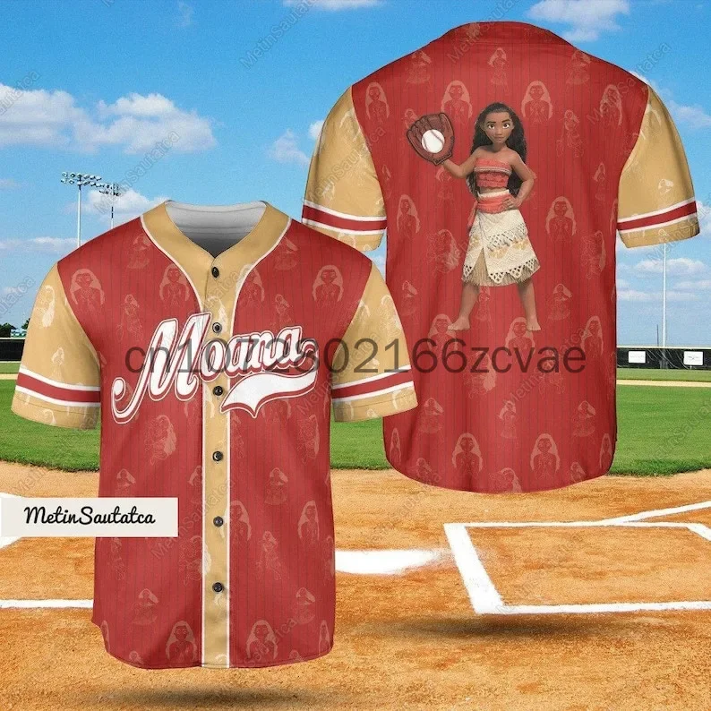 2024 New Disney Moana Princess Baseball Jersey Outdoor Sports Style Casual Jersey t-shirt con nome personalizzato da uomo e da donna