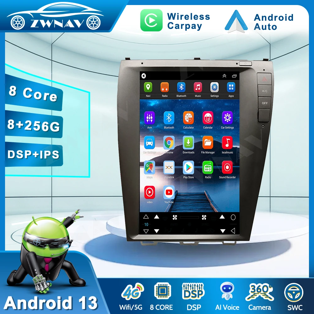 

12,8 "автомобильный радиоприемник Android 13.0 с GPS-навигацией для Lexus ES 2006-2012 мультимедийный плеер авто стерео Carplay оптическое волокно BT 4G