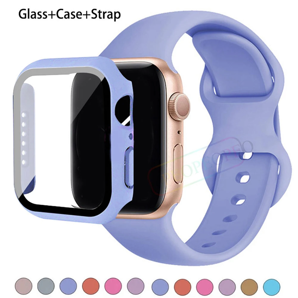 Verre + boîtier + bracelet pour bracelet de montre Apple 44mm 41mm 45mm 40mm 38mm 42mm bracelet en Silicone iWatch série 9 8 3 4 5 6 se 7 bracelets de montre