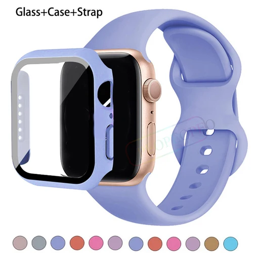 Cristal, funda y correa para Apple Watch, pulsera de silicona de 44mm, 41mm, 45mm, 40mm, 38mm, 42mm para iWatch series 9, 8, 3, 4, 5, 6, se, 7