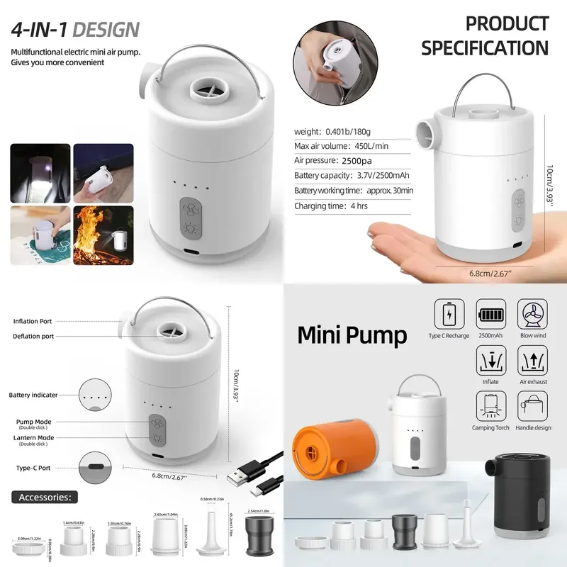 Outdoor Multifunctional Portable Electric Mini Lighting Lithium Battery Air Cushion Wireless Air Pump Pumping Air Pump