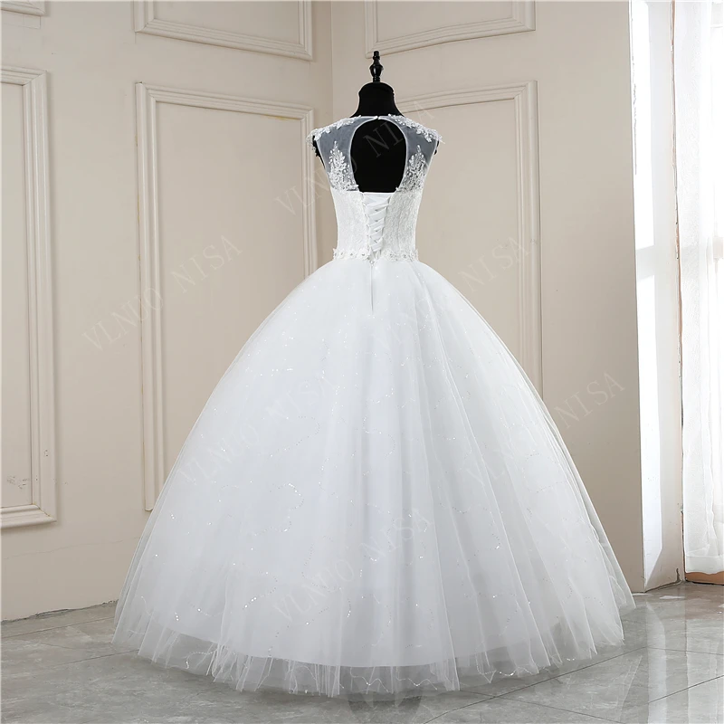 Y&m Novias Customized White O Neck Simple Wedding Dresses Pluse Size Vestido De Noiva Lace Embroidery Ball Gown Robe Mariage