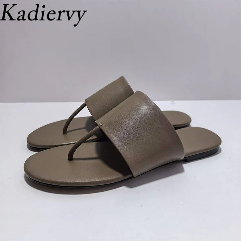 

New Slippers For Women Genuine Leather Summer Shoes Woman Flip Flops Runway Sandals Modern Slippers Flat Slides Woman