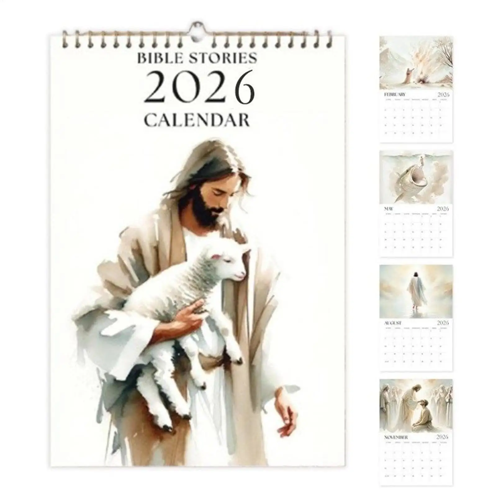 2026 Christlicher Bibel-Wandkalender Christliche Bibelgeschichten-Illustrationen Monatskalender Religiöser Christlicher Planer Heim-Dekoration