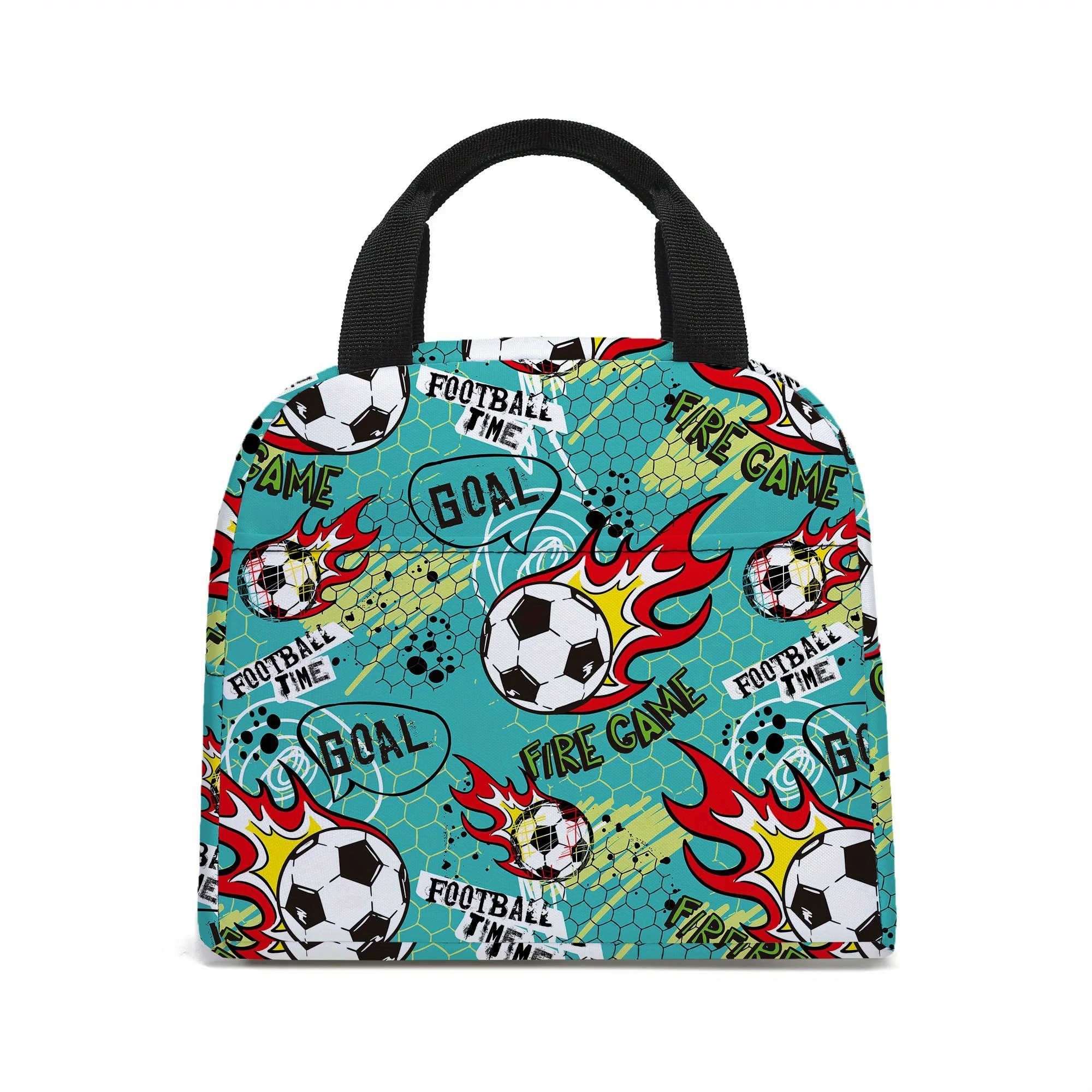 Soccer Lunch Bag Insulated Thermal Tote with Soccer Balls Goals Players Non-Food Contact Cooler Bag for Men Women