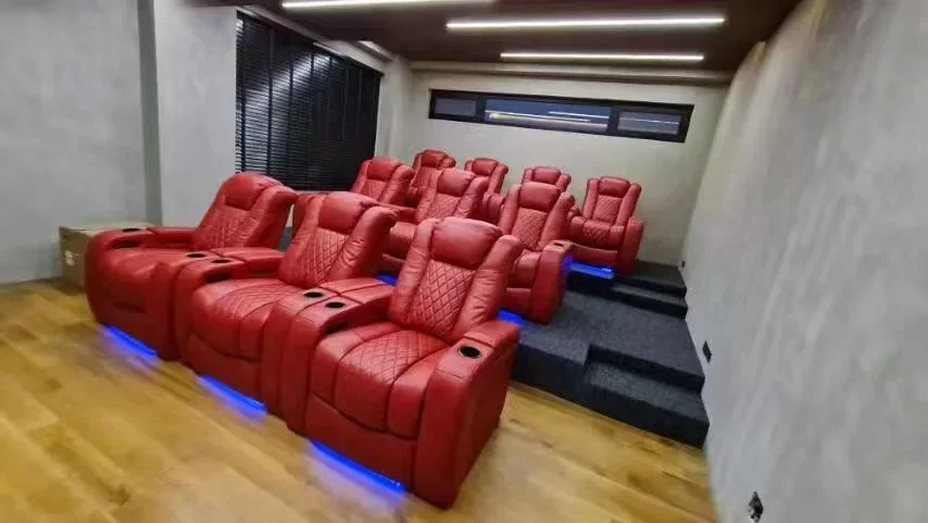 

#Living Room Furniture Leather Chaise Lounge Sofa Cover 3 2 1 Electric Chaise Lounge with Light Emitting Diode Cup Holder