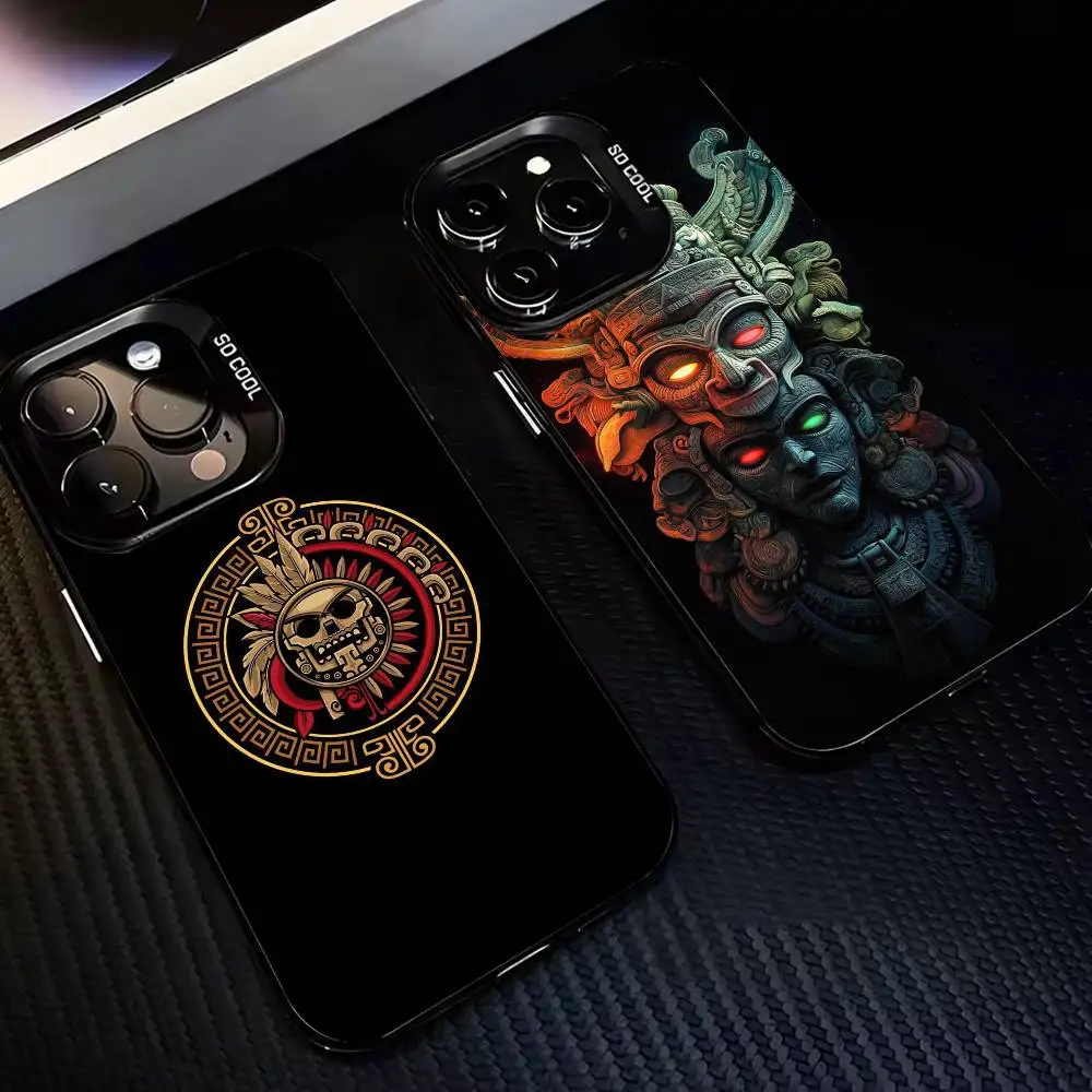 

M-Mayan A-Aztec Calendar Statue Phone Case For iPhone17,16,15,14,13,12,11,Pro,MAX White Matte Shockproof Cover