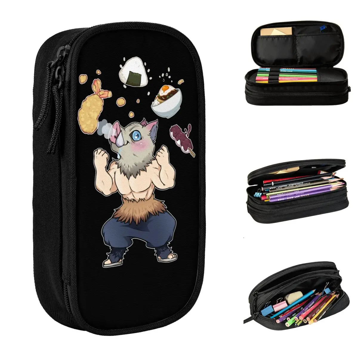 Inosuke Food Love Pencil Case Demon Slayer Demon Blade Pencil Box Pen Holder Big Capacity Bag Students School Zipper Stationery