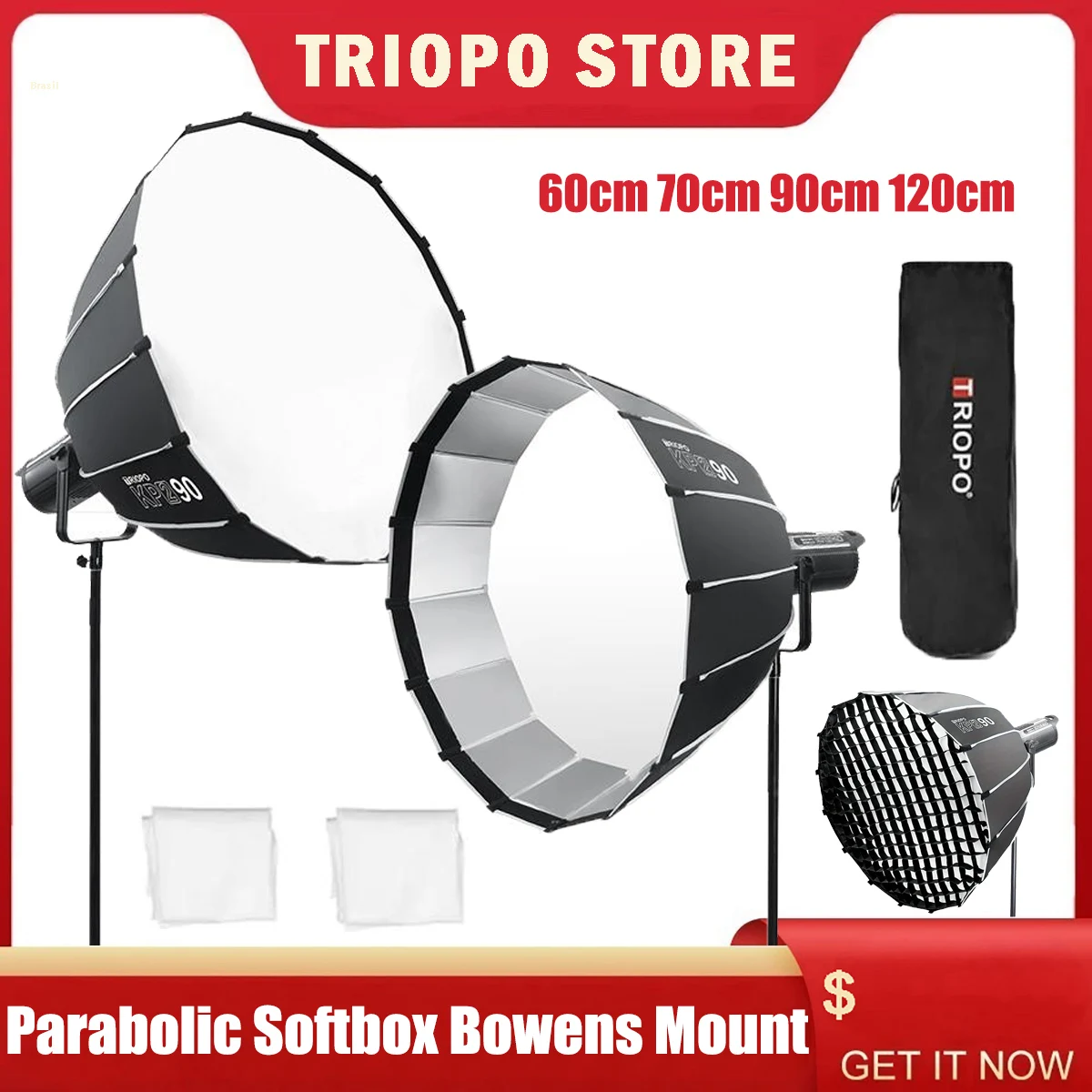 TRIOPO 60 см 70 см 90 см 120 см параболический софтбокс Bowens крепление для Sokani X100 COLBOR Godox Aputure светодиодный видеосвет vs Godox QR-P