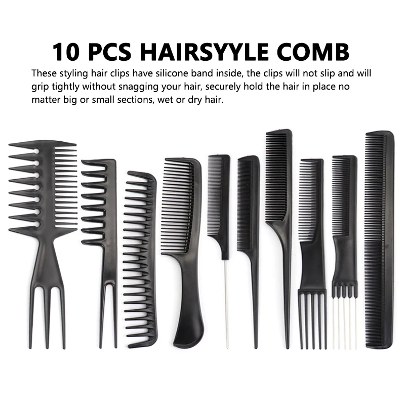 10 قطعة أمشاط تصفيف الشعر الحلاق متعددة الوظائف مشط لفك تشابك الشعر مكافحة ساكنة العناية بالشعر تصفيف الشعر أداة مجموعة اكسسوارات المصمم