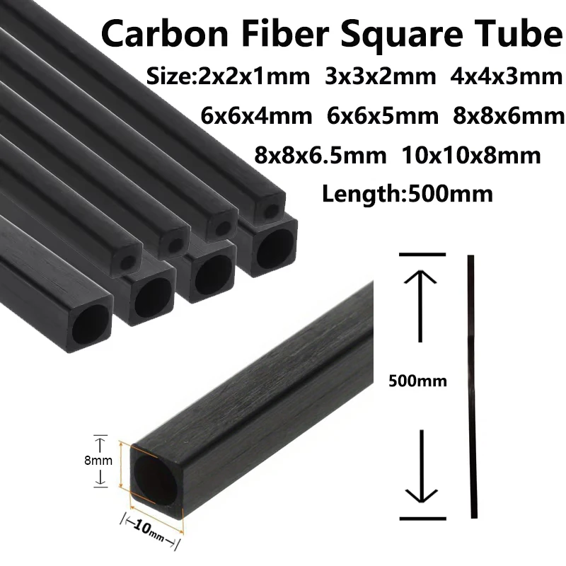 1-2-3-6pcs Carbon Fiber Square Tube Length X 500mm Outer Diameter 2mm 3mm 4mm 5mm 6mm 8mm 10mm Pultruded Carbon Fiber Tube