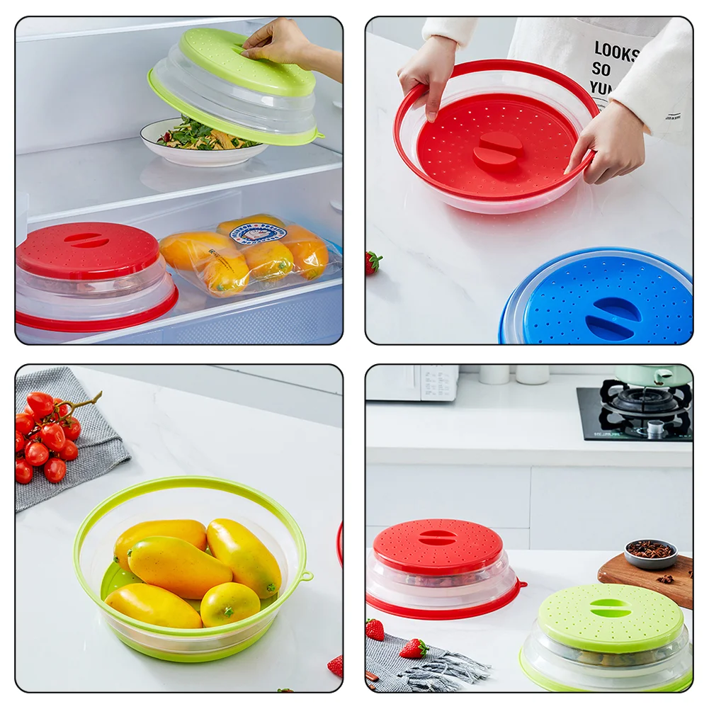 Microwave Splatter Cover Heating Folding Cover Silicone Fresh-keeping Cover Oil-proof Splash-proof Cover with Hook Cooking Lids