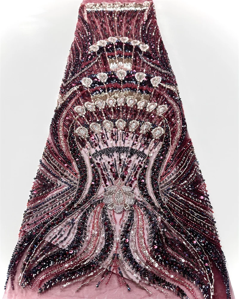 

2025 Luxury French Embroidery 3D Flower Lace Fabric African Nigerian Sequins Lace Fabrics Bead For Wedding Dress Sewing Material