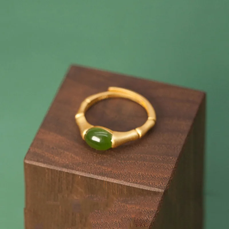 925 Sterling Silver Jewelry 18K Gold Plated Natural Hetian Jade Finger Rings for Women Wedding Party Jewelry Girls Friend Gift view 5