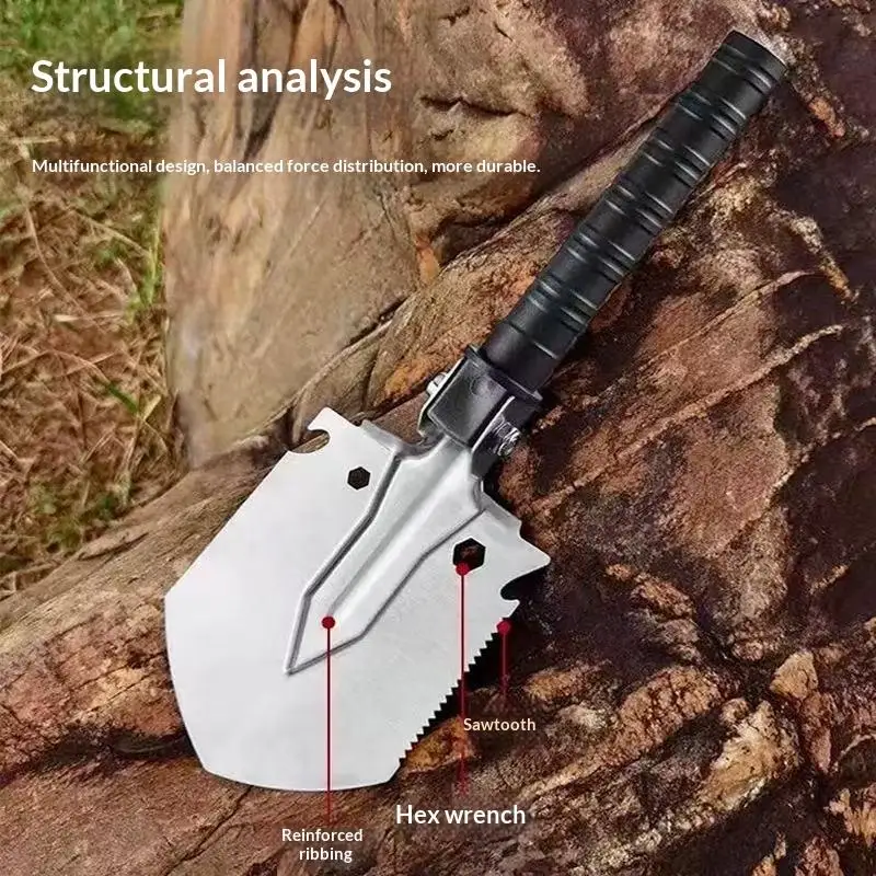 Outdoor Multi-functional Military Shovel - Portable Stainless Steel Camping & Garden Digging Spade, Ideal For Outdoor Adventures