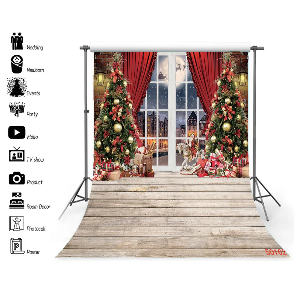 

SHENGYONGBAO Vinyl Christmas Theme Photography Background Props Pine Tree Family Festival Backdrops For Photo Stdio ZM-15