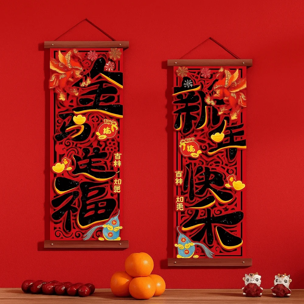 تقنية متدفقة قلادة شخصية فو ألوان نابضة بالحياة بشكل جميل أحمر السنة الجديدة ديكور معلق على الطراز التقليدي #5