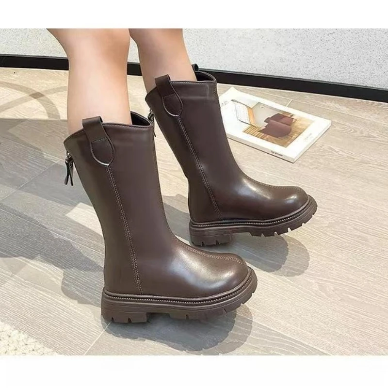 

Kids Plush Lining Leather Boots for Girls 2025 New Winter Toddler Mid-calf Boots Non-slip Classic Elegant Christmas Party Boots