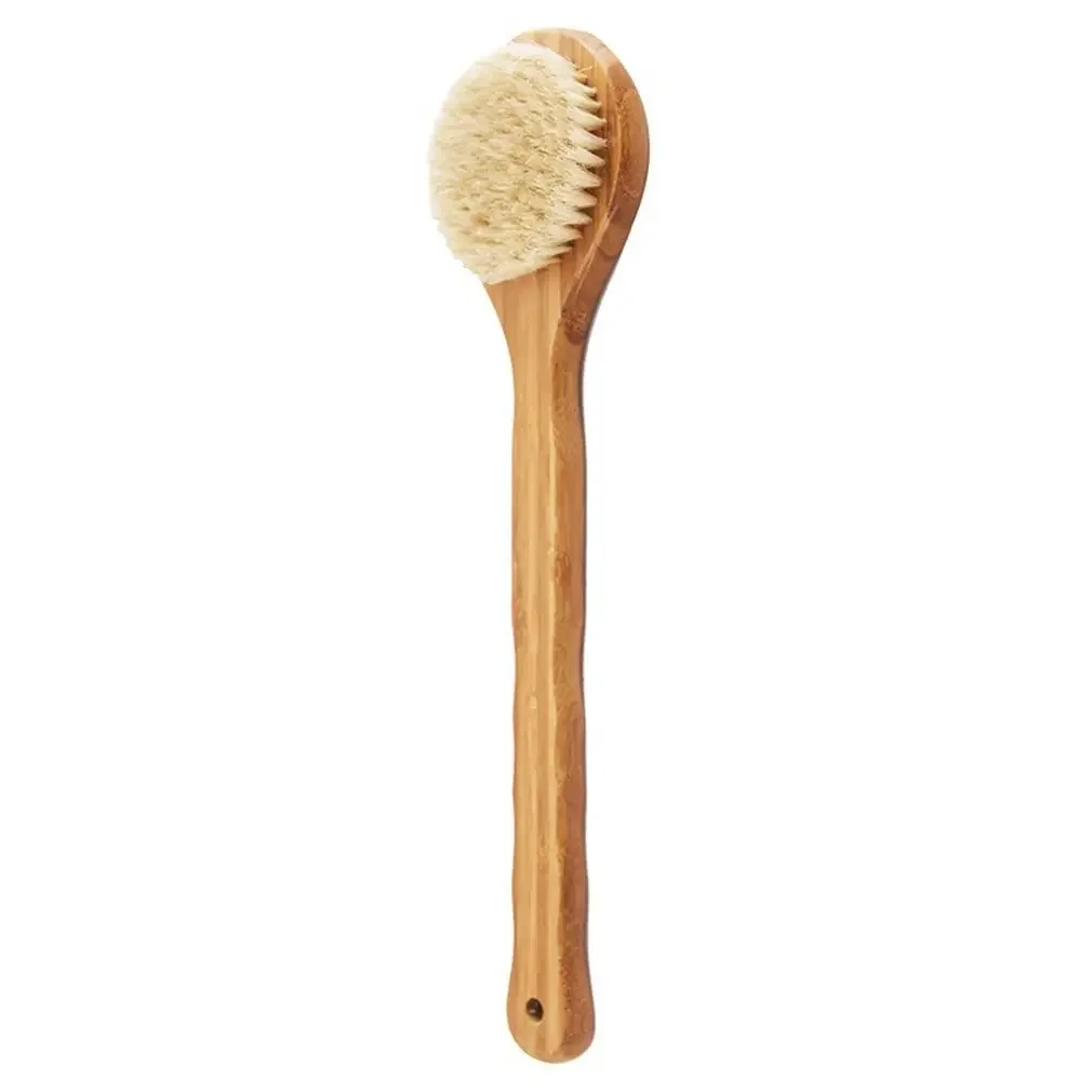 33CM Long Natural Wooden Handle Bathing Bristle Brush Body and Back Scrubber Massager Shower Brush Skin Spa For Shower Cleaning